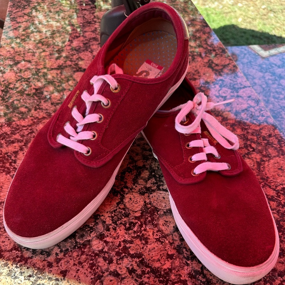 Burgundy Suede Skateboard Sneakers